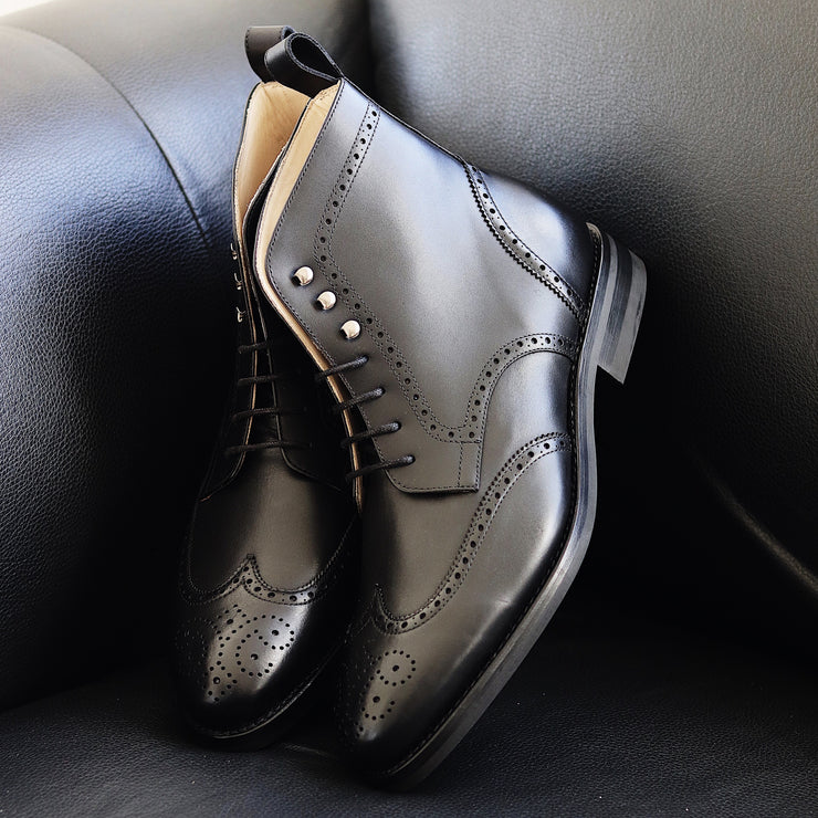 Black Wingtip Dress Boot for Men