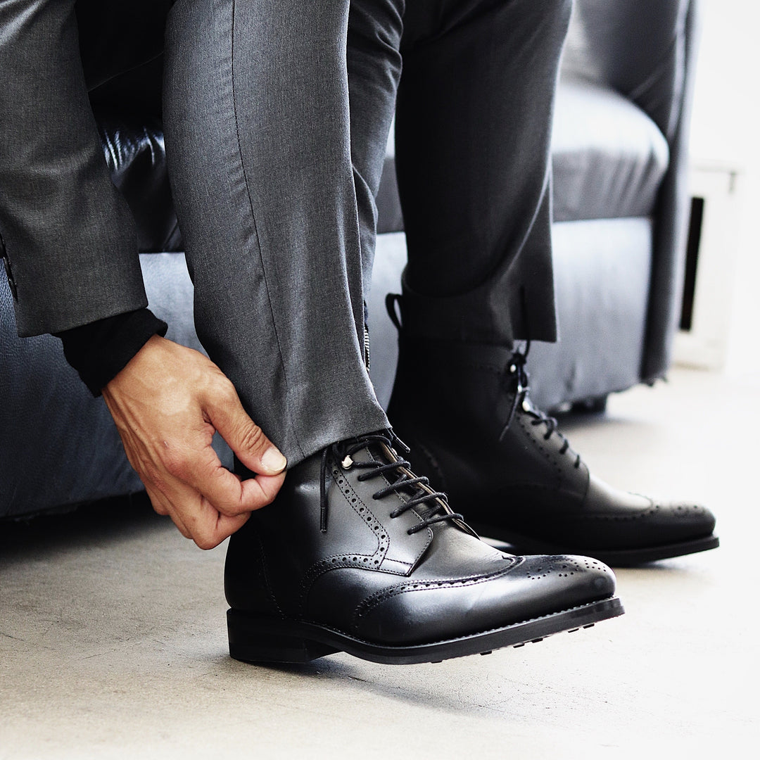Black Wingtip Dress Boot for Men